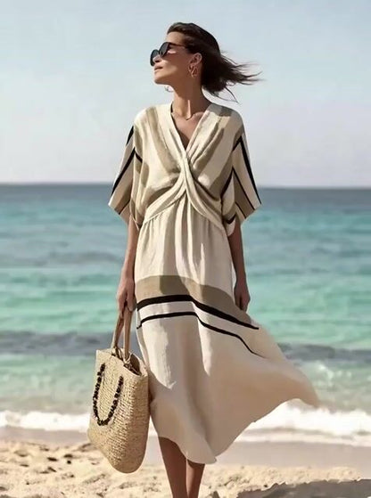 Women'S Casual Cross Stripe Print Dress