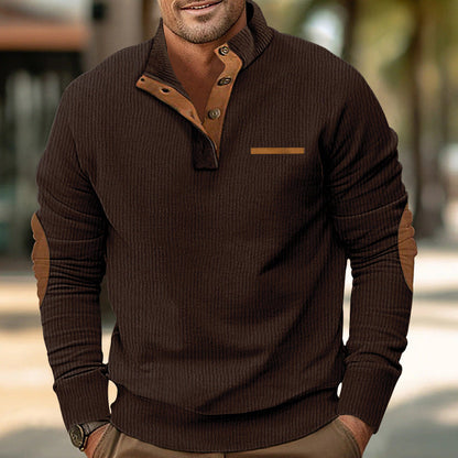 Men's stand collar long sleeve corduroy colorblock sweatshirt