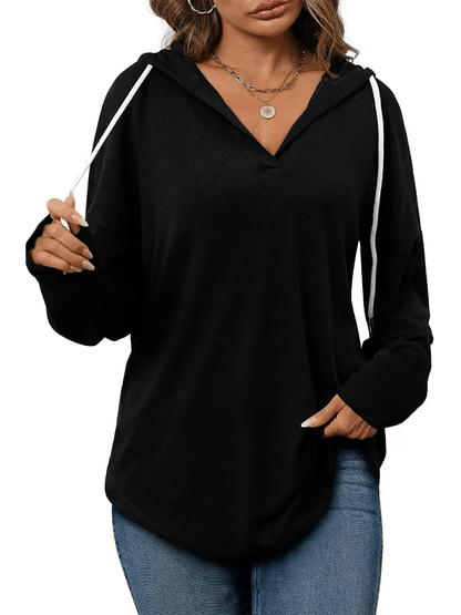 HOT SALE -Women's Casual V Neck Long Sleeve Drawstring Hoodie Sweatshirts