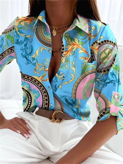 Spring and Summer Women's Elegant Intellectual Style Shirt Design Sense Single-breasted Niche French Women's Print Shirt Blouse