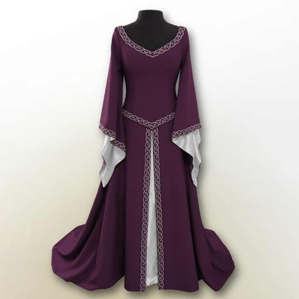 JO | Retro Christmas basic model long sleeve embroidered neckline slim-fit ladies dress