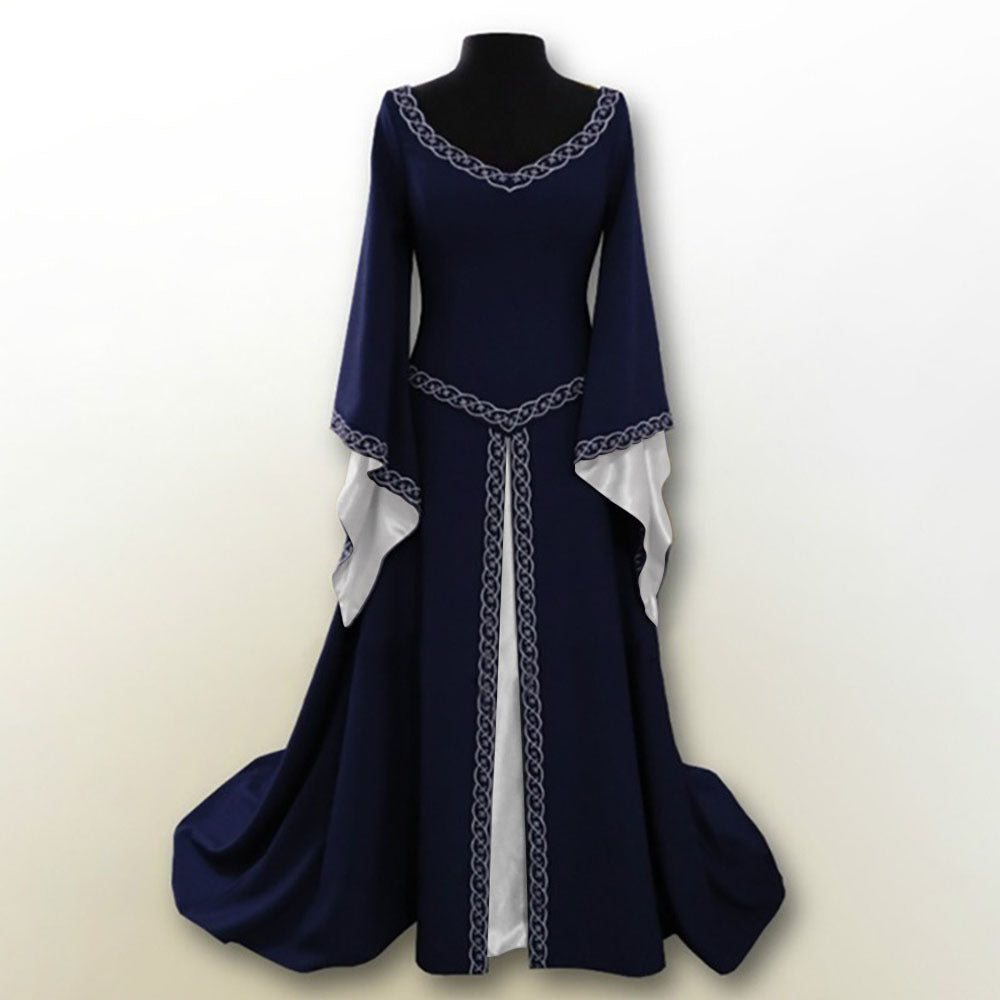 JO | Retro Christmas basic model long sleeve embroidered neckline slim-fit ladies dress