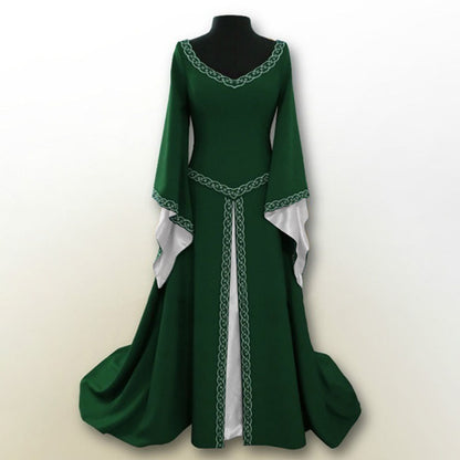 JO | Retro Christmas basic model long sleeve embroidered neckline slim-fit ladies dress