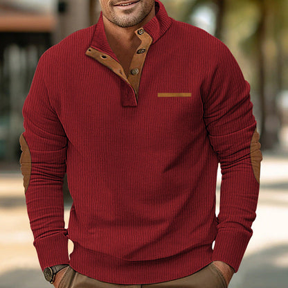 Men's stand collar long sleeve corduroy colorblock sweatshirt