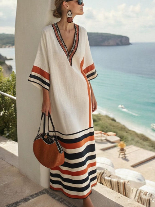 Women'S Loose Striped Print Dress
