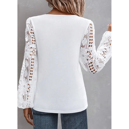 Solid Fashion Blouse Elegant Hollow Lace Blouse