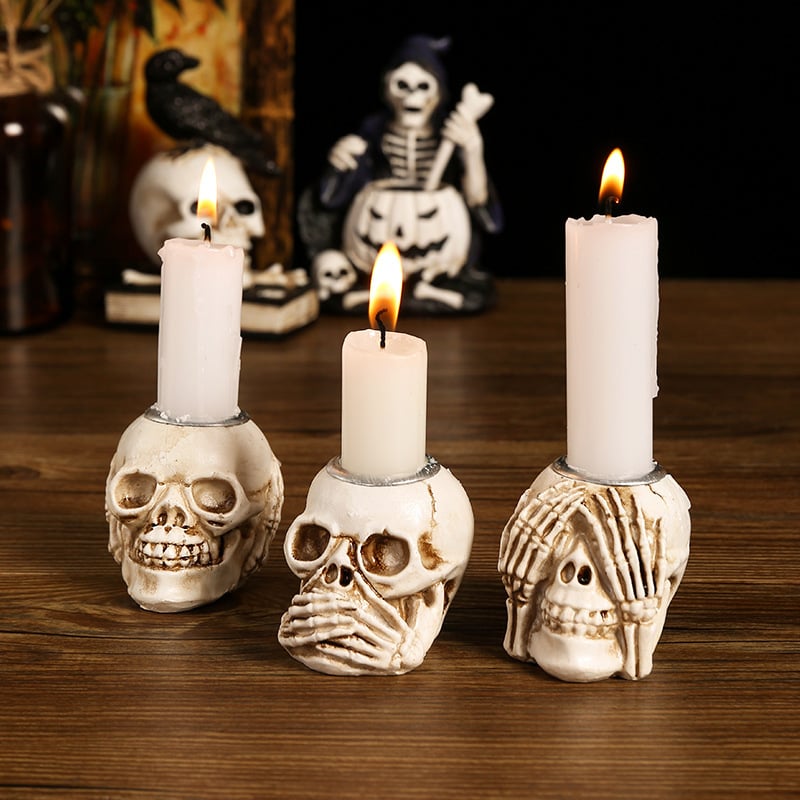 🏆2025 Halloween Hot Sale⚡Halloween Skull Candle Holder - Creepy Bone Candlestick for Gothic Table Decor & Horror Party