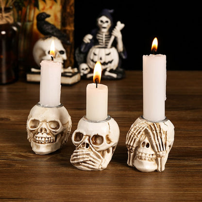 🏆2025 Halloween Hot Sale⚡Halloween Skull Candle Holder - Creepy Bone Candlestick for Gothic Table Decor & Horror Party
