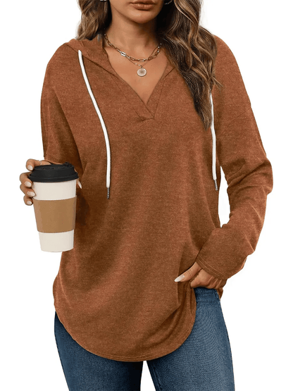 HOT SALE -Women's Casual V Neck Long Sleeve Drawstring Hoodie Sweatshirts
