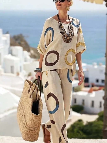 Women'S Loose Printed Wide Leg Pants Set