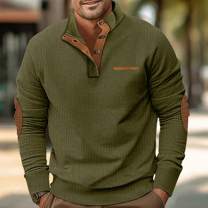 Men's stand collar long sleeve corduroy colorblock sweatshirt