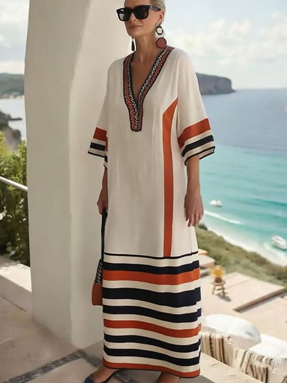 Women'S Loose Striped Print Dress