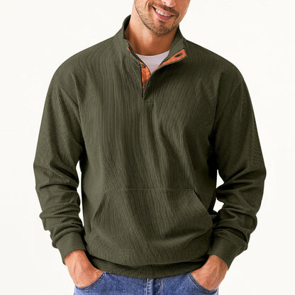 Men's Casual Long Sleeve Stand Collar Pullover Sweatshirts With Pocket