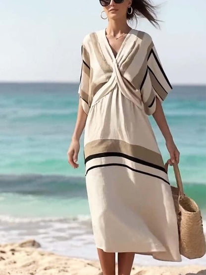 Women'S Casual Cross Stripe Print Dress