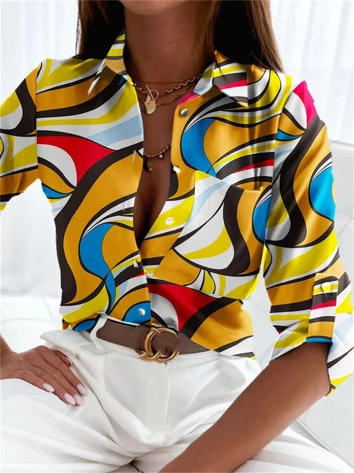 Spring and Summer Women's Elegant Intellectual Style Shirt Design Sense Single-breasted Niche French Women's Print Shirt Blouse