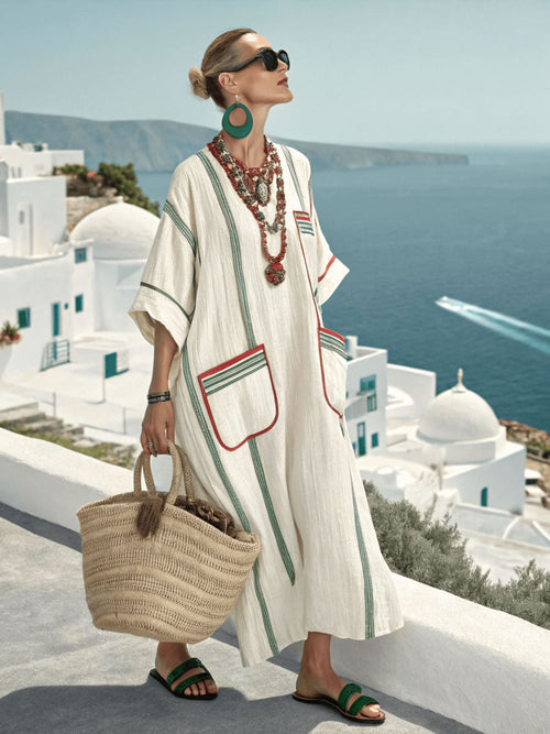 Ladies' V-neck Striped Casual Loose Dress