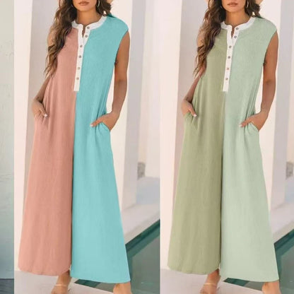 Women's Casual Wide-Leg Color Block Jumpsuit