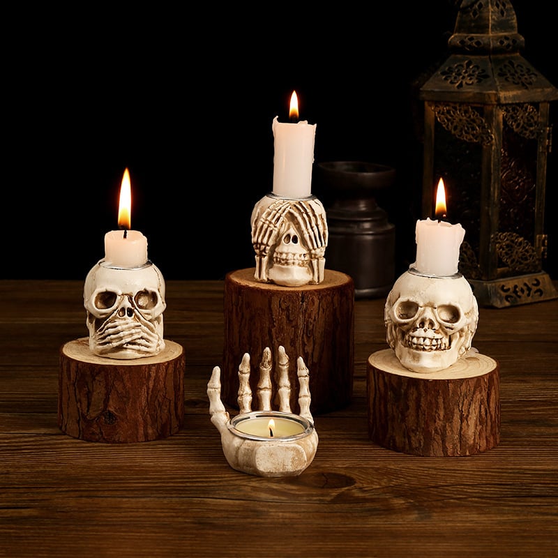 🏆2025 Halloween Hot Sale⚡Halloween Skull Candle Holder - Creepy Bone Candlestick for Gothic Table Decor & Horror Party