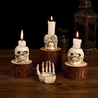 🏆2025 Halloween Hot Sale⚡Halloween Skull Candle Holder - Creepy Bone Candlestick for Gothic Table Decor & Horror Party