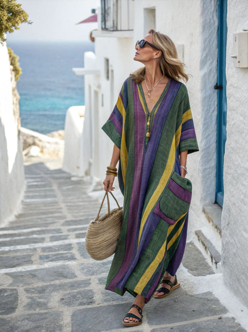 Ladies' V-neck Striped Loose Casual Dress