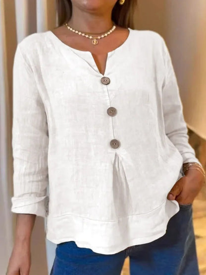 Women's Long Sleeve V-Neck Solid Color Notch Collar Shirt Casual Button-Down Shirt Top