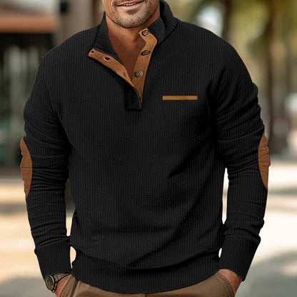 Men's stand collar long sleeve corduroy colorblock sweatshirt