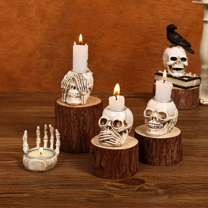 🏆2025 Halloween Hot Sale⚡Halloween Skull Candle Holder - Creepy Bone Candlestick for Gothic Table Decor & Horror Party
