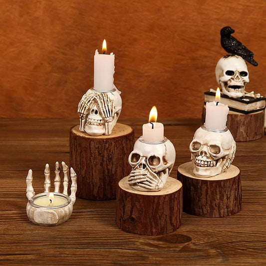 🏆2025 Halloween Hot Sale⚡Halloween Skull Candle Holder - Creepy Bone Candlestick for Gothic Table Decor & Horror Party
