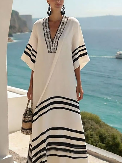 Women'S Loose Striped Print Dress