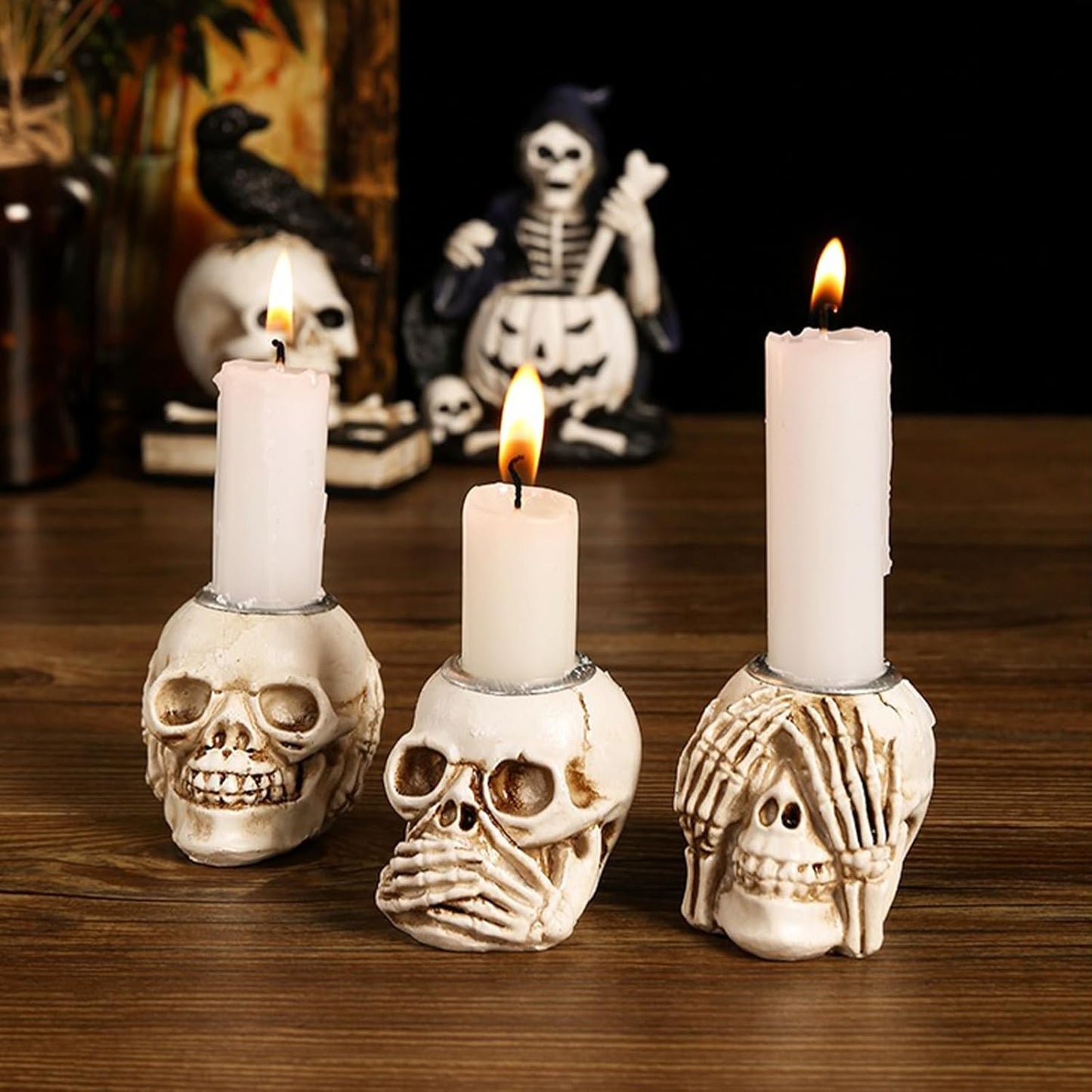 🏆2025 Halloween Hot Sale⚡Halloween Skull Candle Holder - Creepy Bone Candlestick for Gothic Table Decor & Horror Party