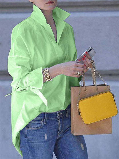 Spring and Summer Ladies Long-sleeved Shirt European and American Women's Street Fashion Loose Solid Color Big Size Shirt Women