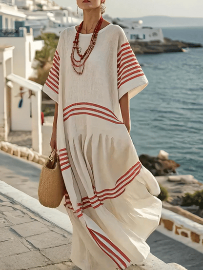 Women Summer Loose Contrast Striped Dress