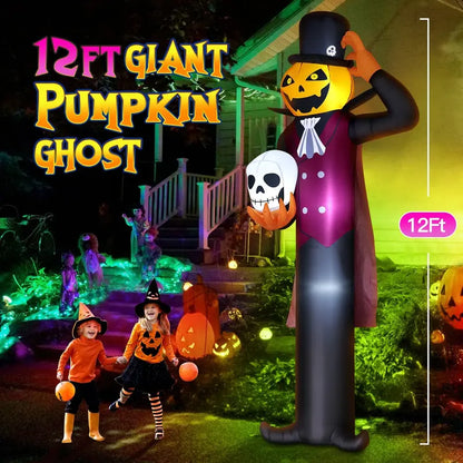 Outvita 12FT Giant Halloween Inflatable Pumpkin Man with Skull
