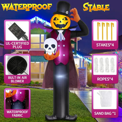 Outvita 12FT Giant Halloween Inflatable Pumpkin Man with Skull