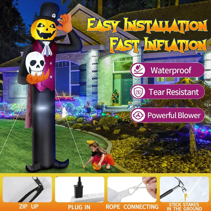 Outvita 12FT Giant Halloween Inflatable Pumpkin Man with Skull