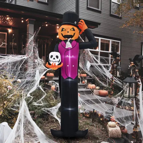 Outvita 12FT Giant Halloween Inflatable Pumpkin Man with Skull