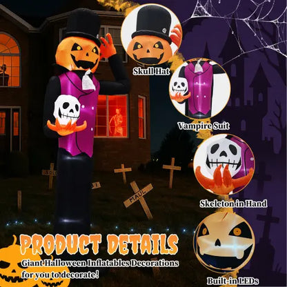 Outvita 12FT Giant Halloween Inflatable Pumpkin Man with Skull