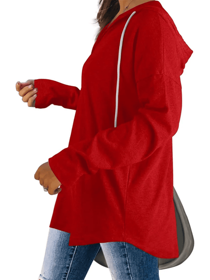 HOT SALE -Women's Casual V Neck Long Sleeve Drawstring Hoodie Sweatshirts