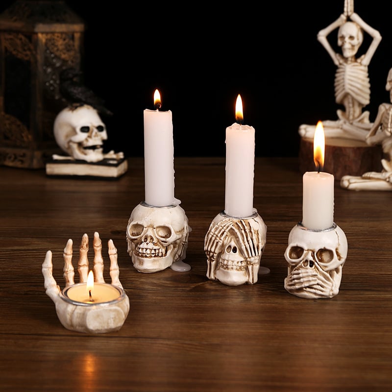 🏆2025 Halloween Hot Sale⚡Halloween Skull Candle Holder - Creepy Bone Candlestick for Gothic Table Decor & Horror Party