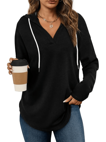 HOT SALE -Women's Casual V Neck Long Sleeve Drawstring Hoodie Sweatshirts