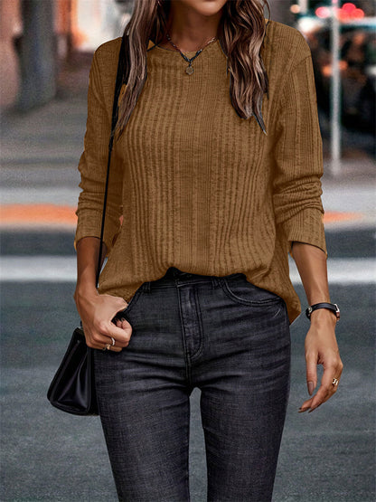 Autumn New Fresh Sweet Round Neck Women's Casual Solid Color Pullover Warm Long-sleeved Sweet Wind T-shirt