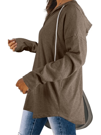 HOT SALE -Women's Casual V Neck Long Sleeve Drawstring Hoodie Sweatshirts
