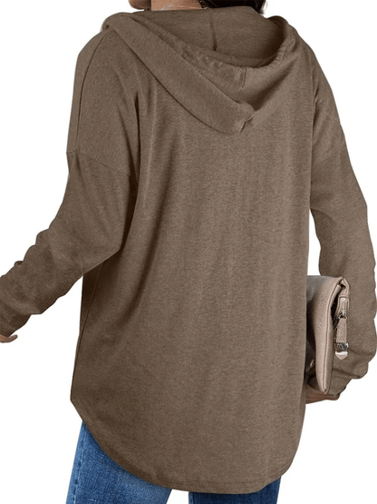 HOT SALE -Women's Casual V Neck Long Sleeve Drawstring Hoodie Sweatshirts