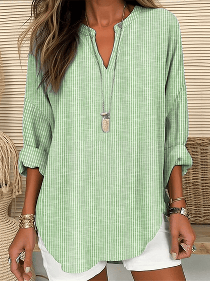 Women's Long Sleeve v-Neck Solid Color Loose Striped Shirt