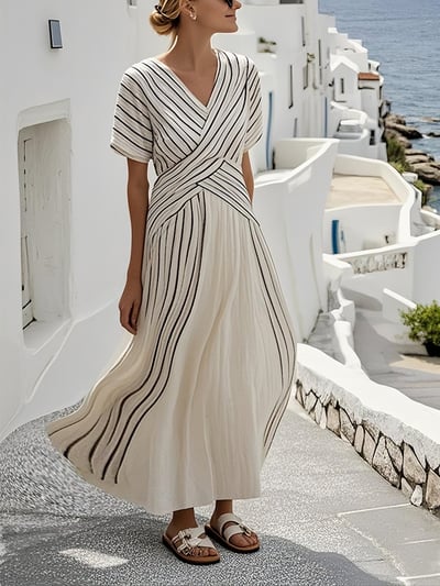 Women Summer Loose Striped Print Dress