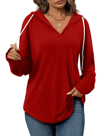 HOT SALE -Women's Casual V Neck Long Sleeve Drawstring Hoodie Sweatshirts