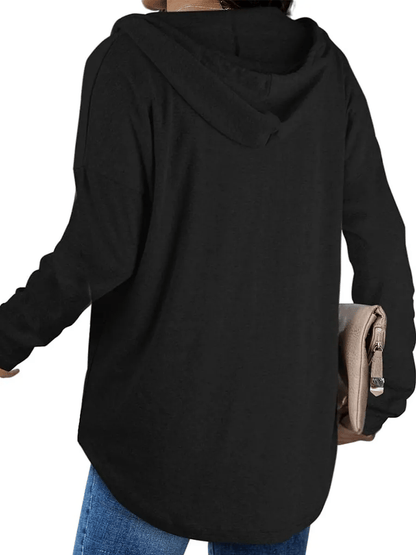 HOT SALE -Women's Casual V Neck Long Sleeve Drawstring Hoodie Sweatshirts