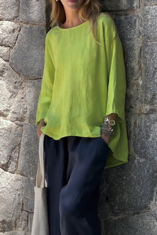 Usphonecards - Women Solid Color Cotton And Linen Long Sleeve Shirt