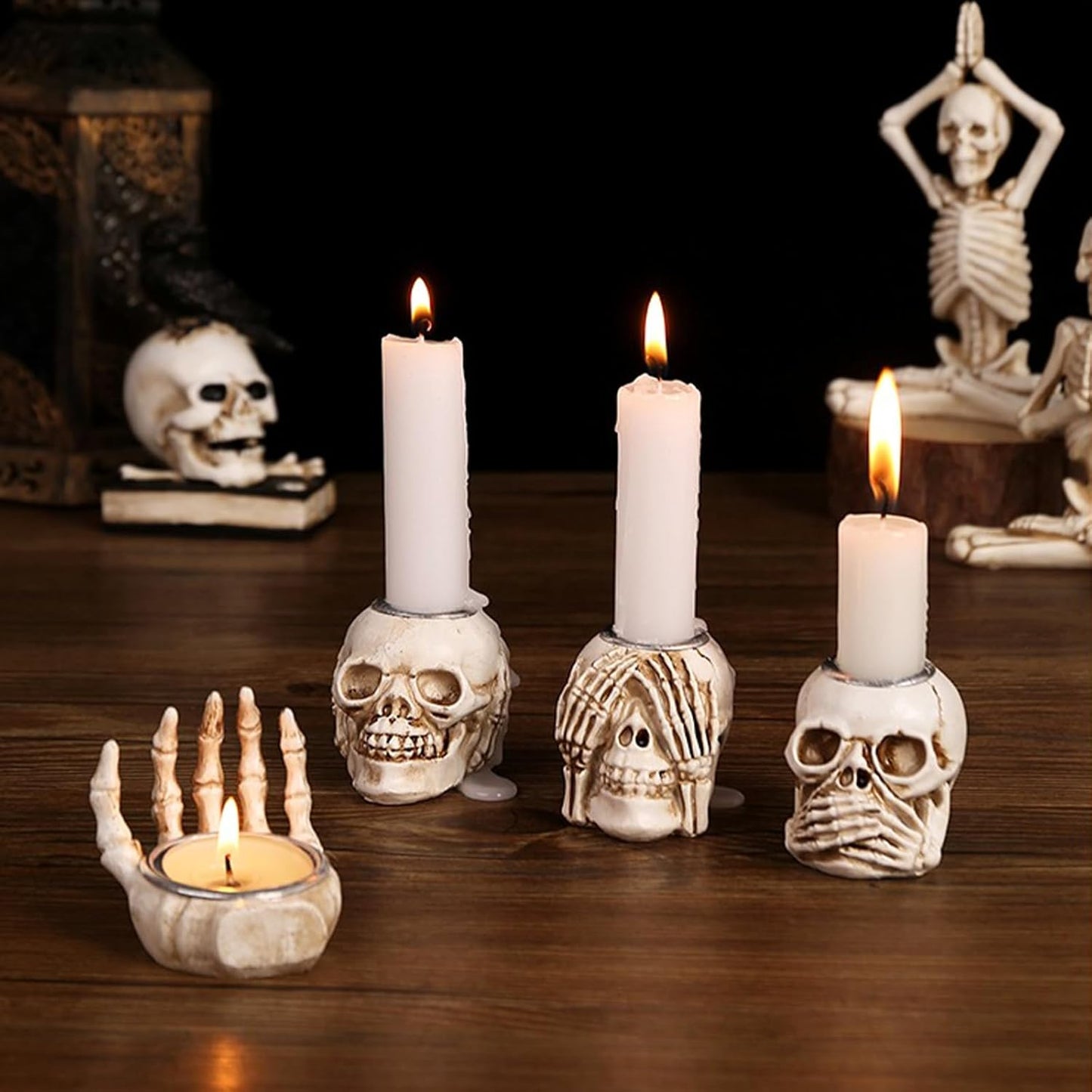🏆2025 Halloween Hot Sale⚡Halloween Skull Candle Holder - Creepy Bone Candlestick for Gothic Table Decor & Horror Party