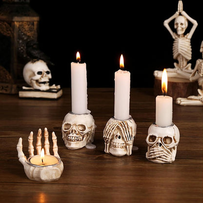 🏆2025 Halloween Hot Sale⚡Halloween Skull Candle Holder - Creepy Bone Candlestick for Gothic Table Decor & Horror Party